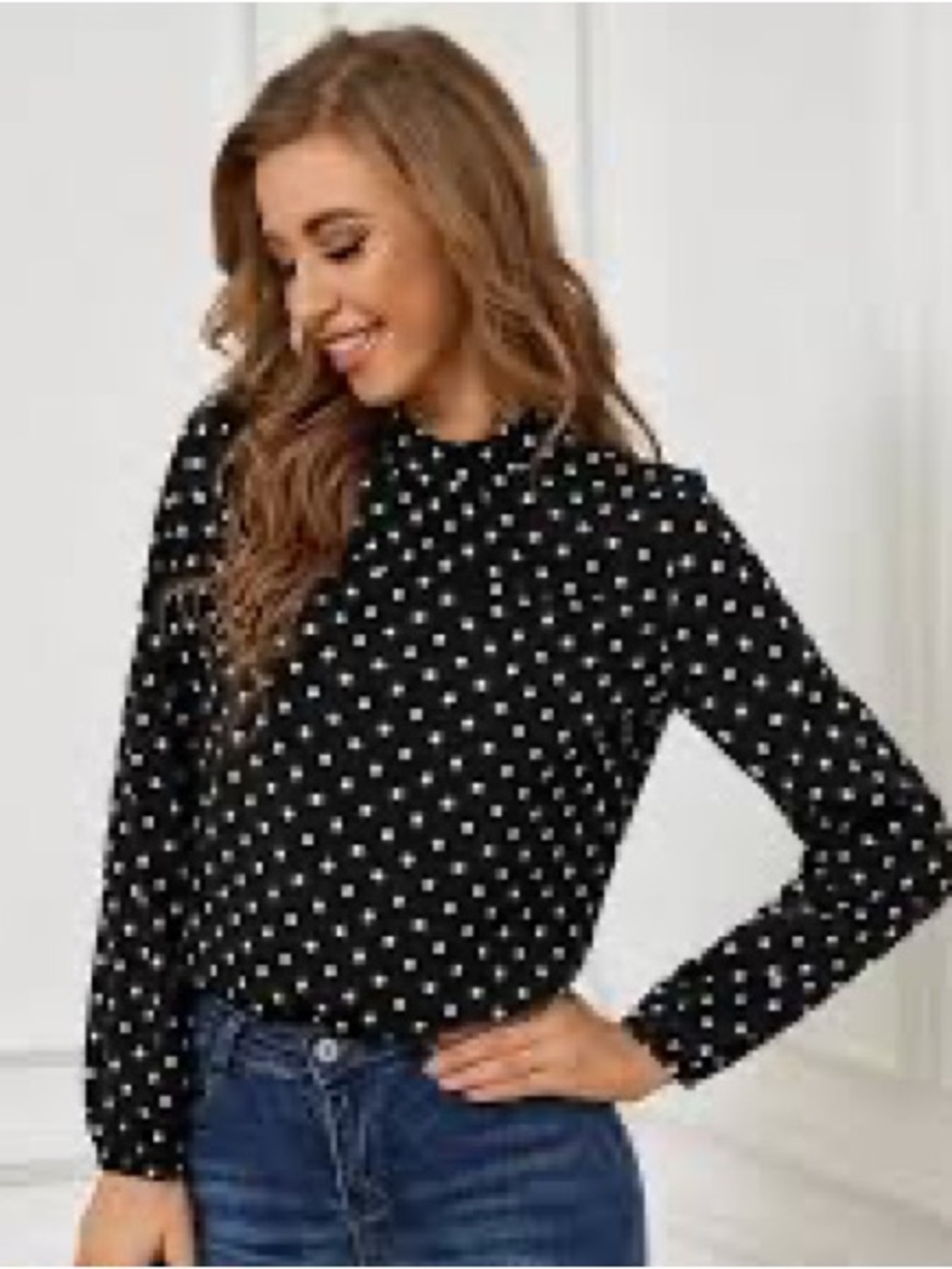 ♠️5/$25♠️Black Polka Dot Long Sleeve Blouse
